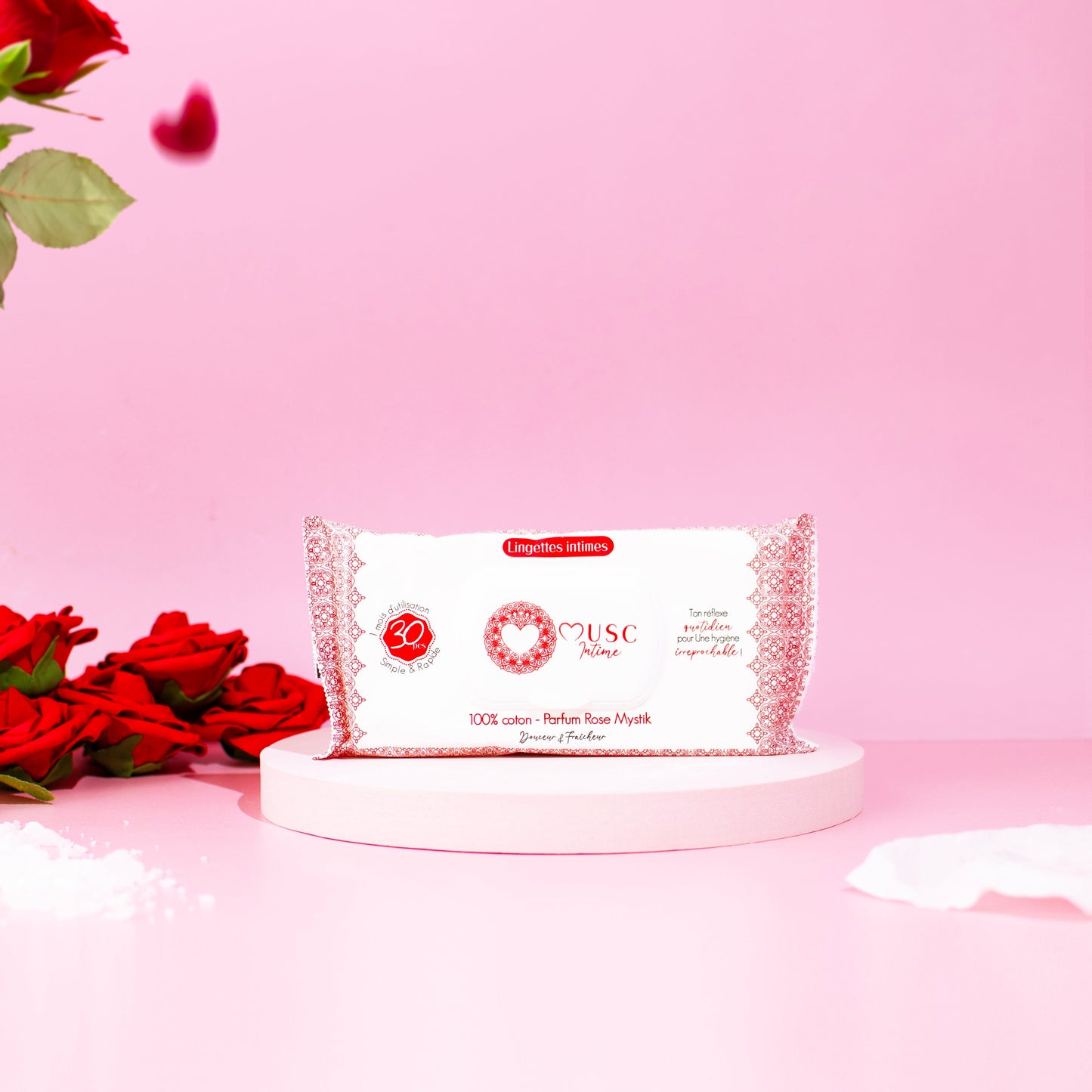 Lingettes toilette intime - Paquet de 30 à la Rose Mystik - L'Envoûtante